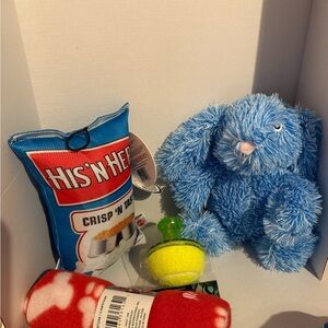 Blue Plush Bunny with Dog Toys Variety Pack NWT
